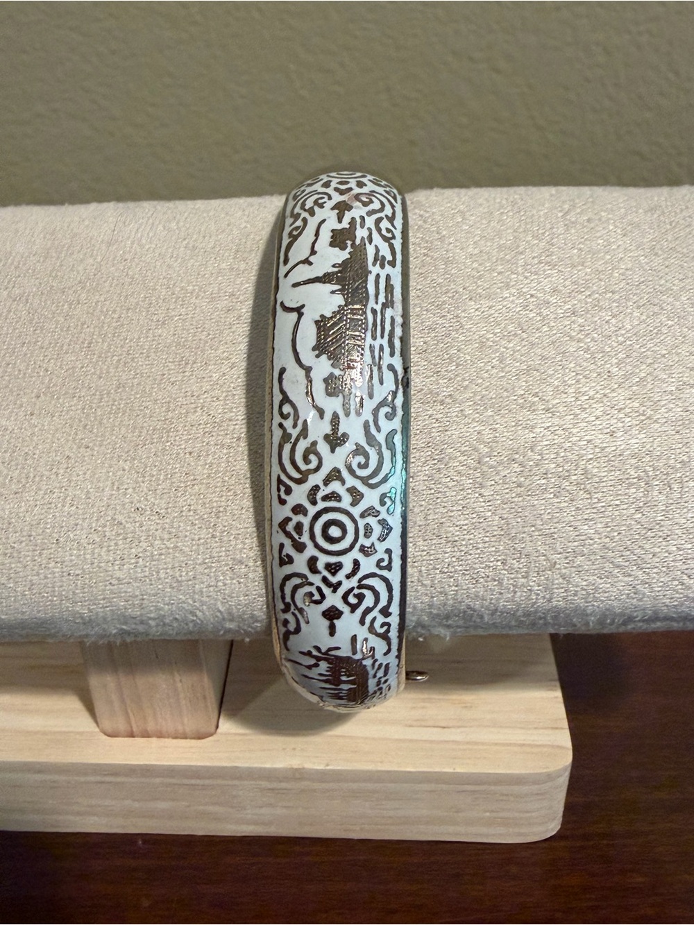 Vintage Siam Sterling Silver White Enamel Hinged Bangle 28.82g - Picture 2 of 5